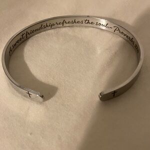 Engraved Silver Cuff Bracelet with Cross